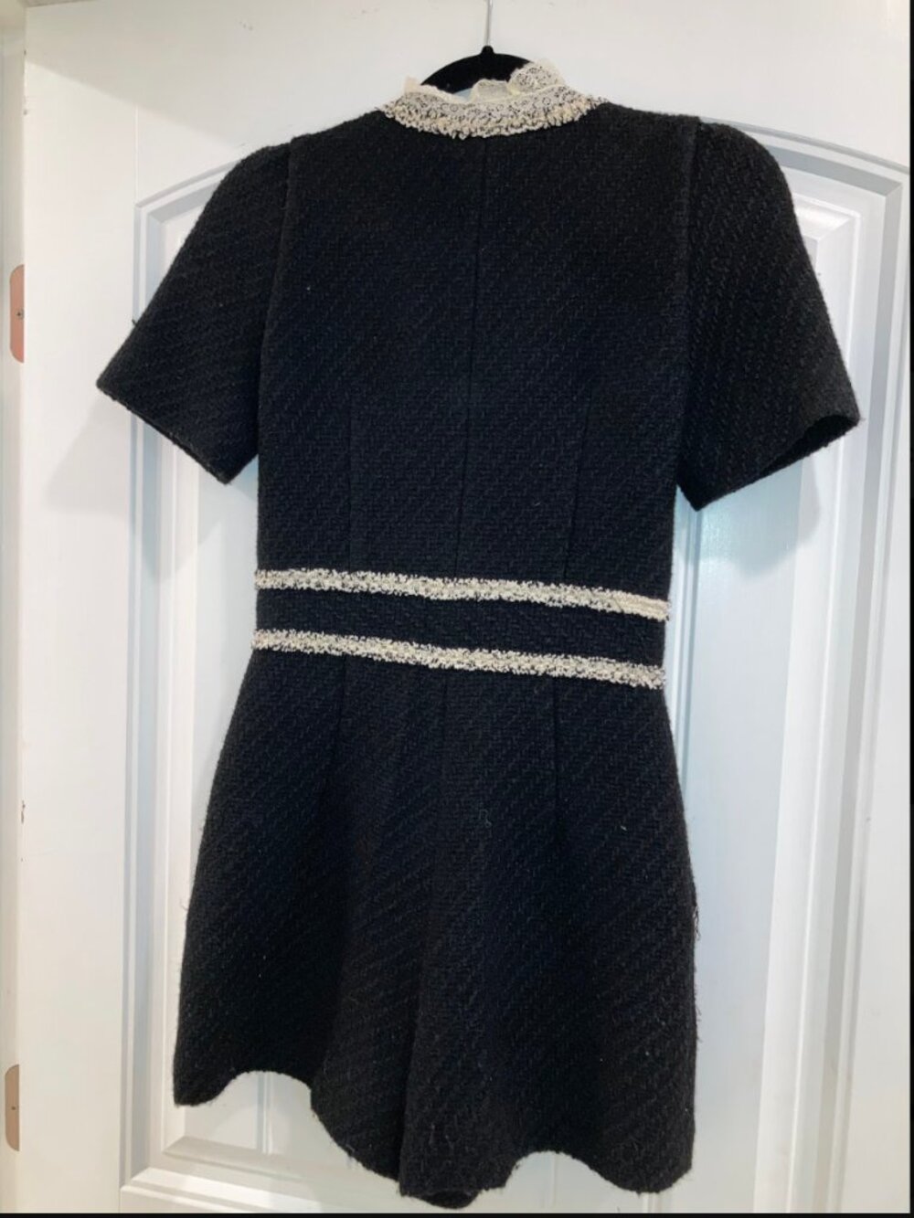 Sandro Ariela Black Tweed Playsuit Romper Lace Trim Short Sleeve Jumpsuit XS - Picture 4 of 7